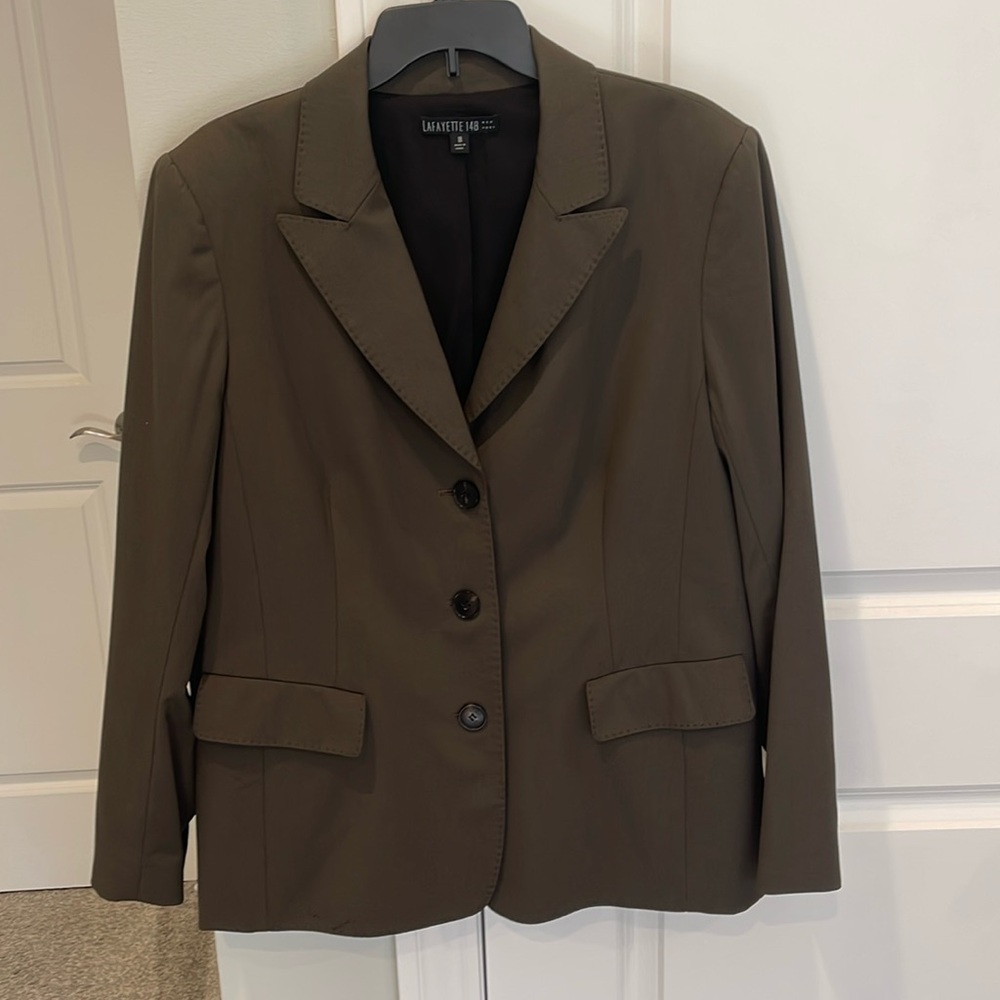 Lafayette 148 brown wool blend button front suit blazer jacket office siren